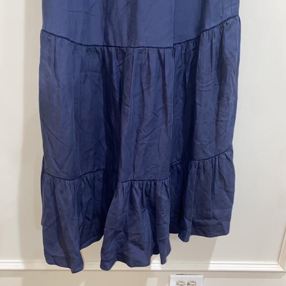 KOBI HALPERIN Sz L MSRP $398 Anna Tiered Linen Blend Midi Dress Navy Tie Back - Picture 15 of 15